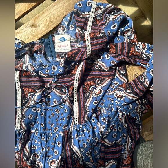 Boho Floral Evil Eye Dress 1960s 70s style wild blue x sodie robertson lace - Picture 6 of 9